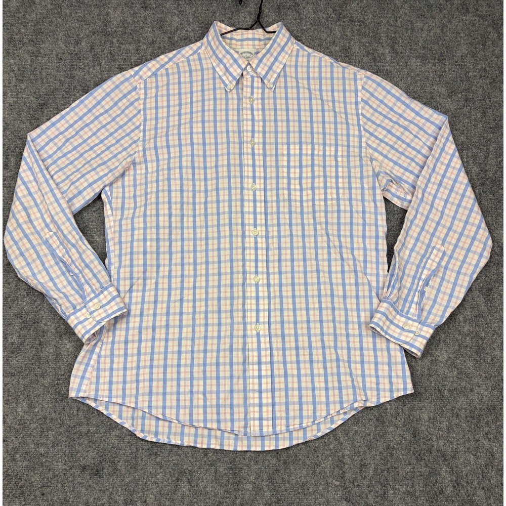 Brooks Brothers Regent Fit Mens L Blue Pink Tattersall Check Button Down Shirt